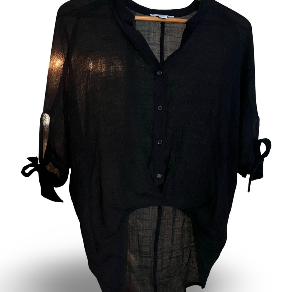 FAVLUX Black Sheer Button-Up Top